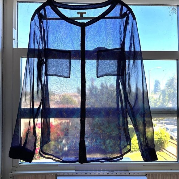 Ecote Urban Outfitters Blue Purple Paisley L/S Top Sheer, Size M - Picture 1 of 8